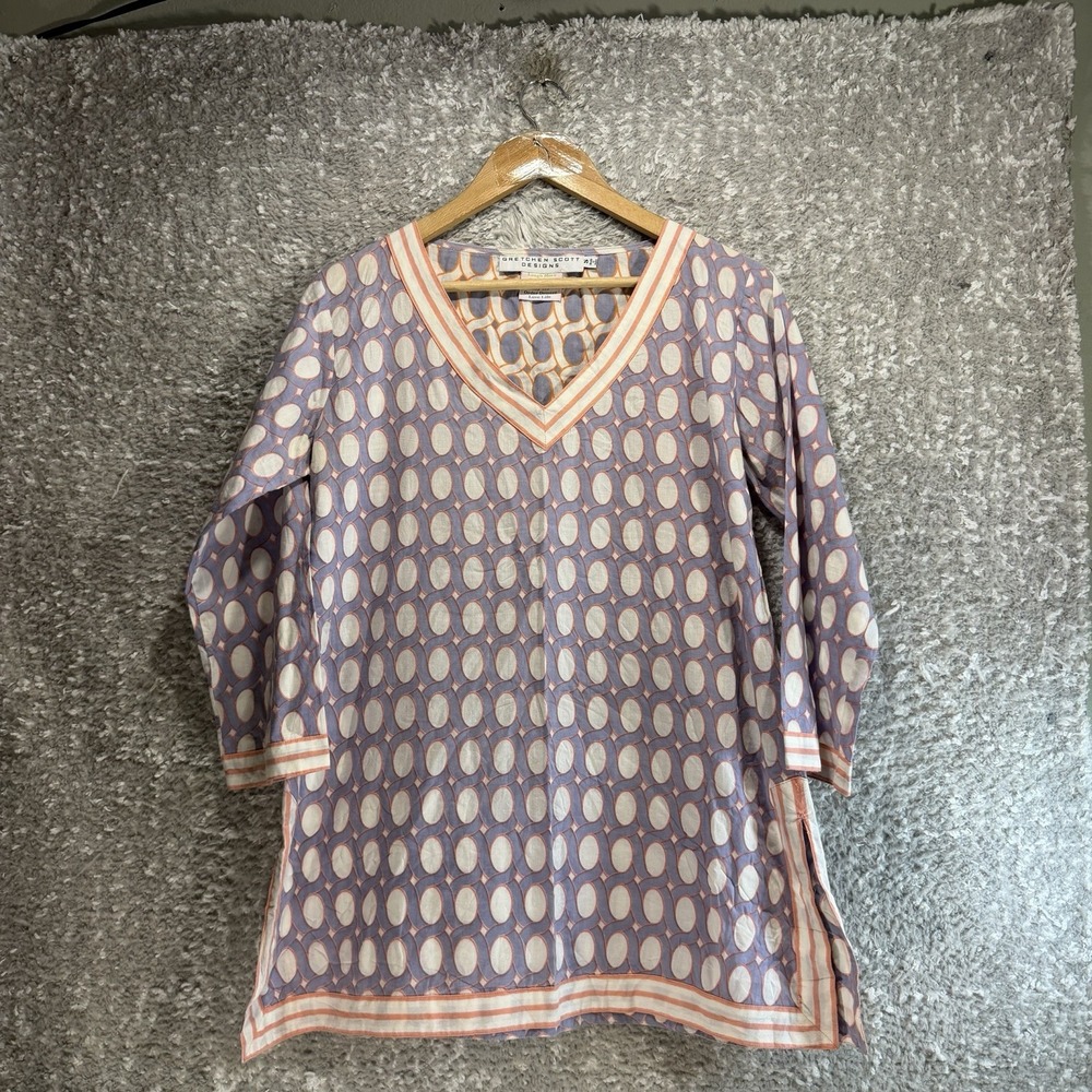 GRETCHEN SCOTT Coastal Cotton Resort TUNIC TOP S Relax Boho Preppy Travel